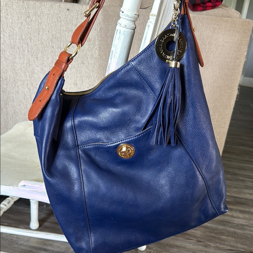 Blue Leather Hobo Bag